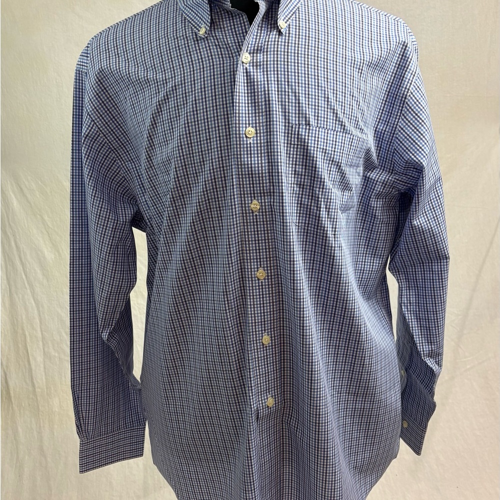 Brooks Brothers Mens Blue Plaid Cotton Long Sleeve Oxford Shirt Size Large